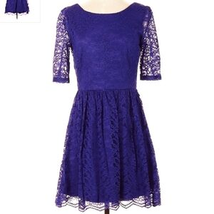 Jodi Kristopher Elegant Purpley Blue Lace Dress Sheer Sleeves Junior's Size 5